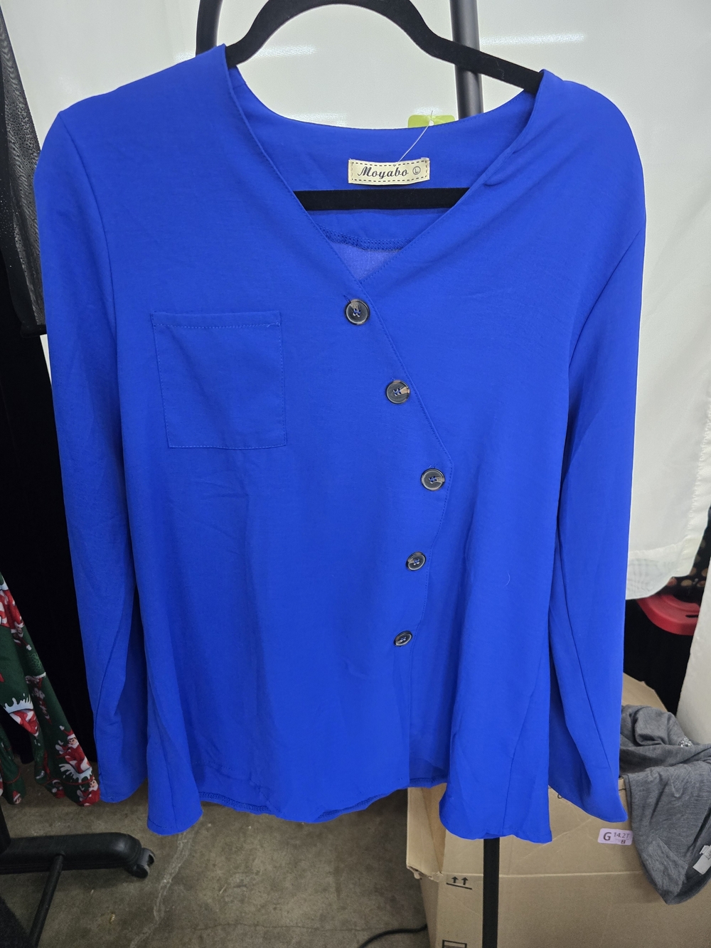 Moyabo Royal Blue Long-Sleeve Asymmetrical Button Top